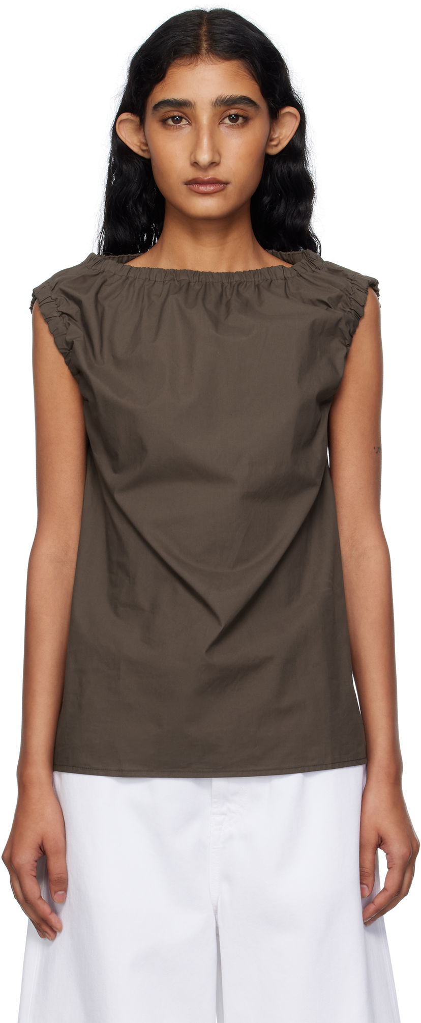 Linne Baserange Baserange Mia Gathered Blouse Brun | TSMI-PO-AU25
