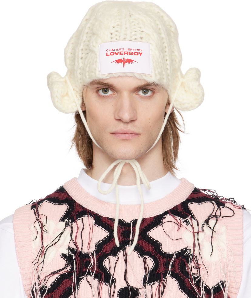 Mössa Charles Jeffrey Loverboy Charles Jeffrey LOVERBOY Chunky Aviator Beanie with Earflaps Vit | 54130201