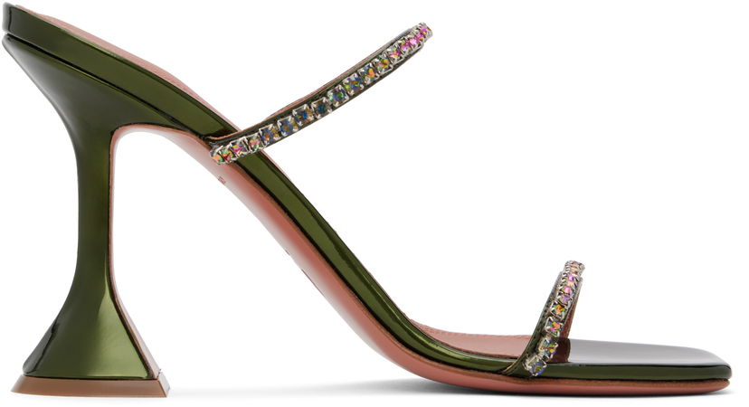 Tillbehör Amina Muaddi Amina Muaddi Gilda Crystal-Embellished Heeled Sandals Grön | GILDA SLIPPER MIRROR