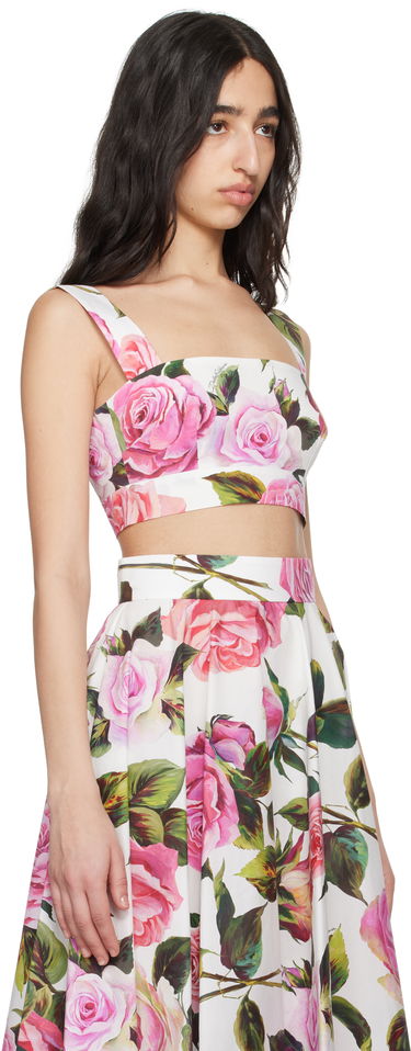 Kjol Dolce & Gabbana Dolce&Gabbana Rose-Print Crop Top Vit | F7U70T HS5S4, 1