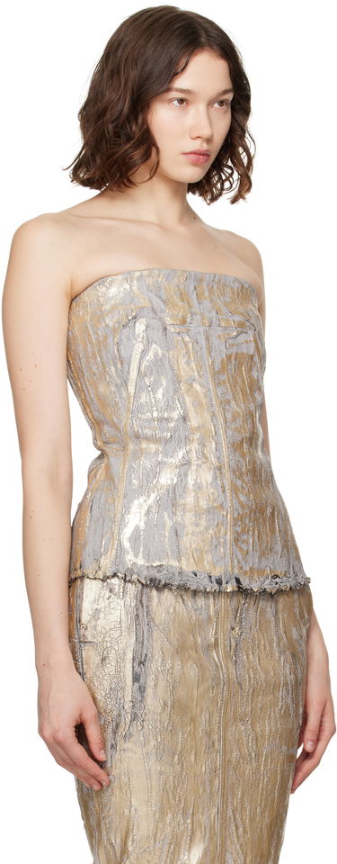Linne Rick Owens Rick Owens Megacrust Stretch Denim Lido Bustier Top Metallisk | RO01E7127 SGMC, 1