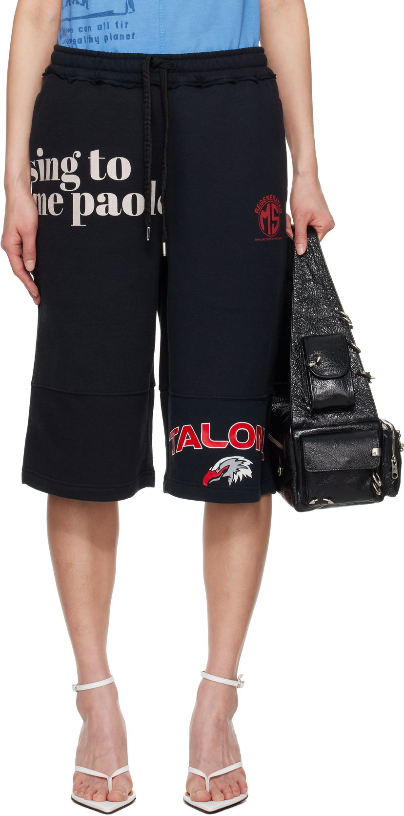 Shorts Marine Serre Marine Serre Graphic Regenerated Drawstring Shorts Svart | USH003A UJER0007