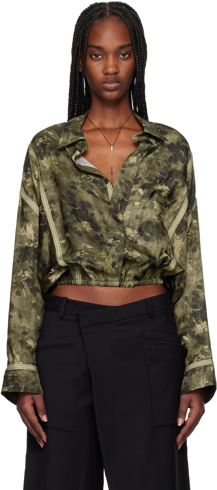 Skjorta R13 R13 Taped Crossover Cropped Shirt Grön | R13WR378-R463B