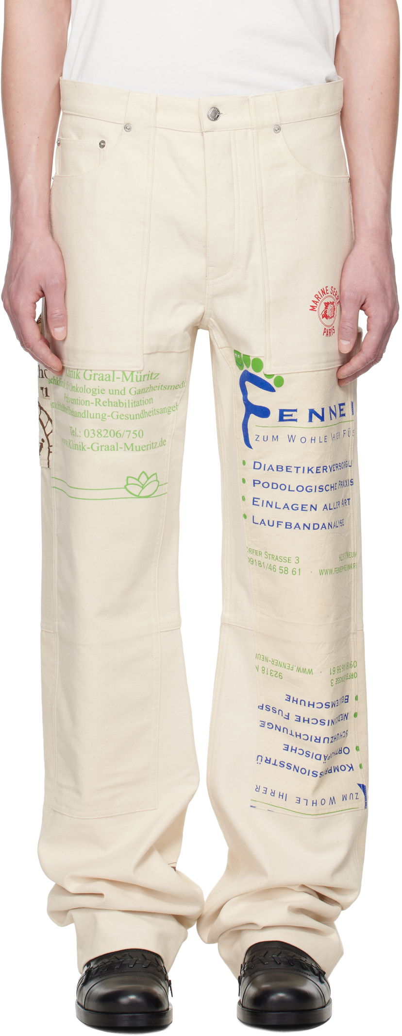 Jeans Marine Serre Marine Serre Regenerated Workwear Trousers Beige | UPA059A UWOV0009