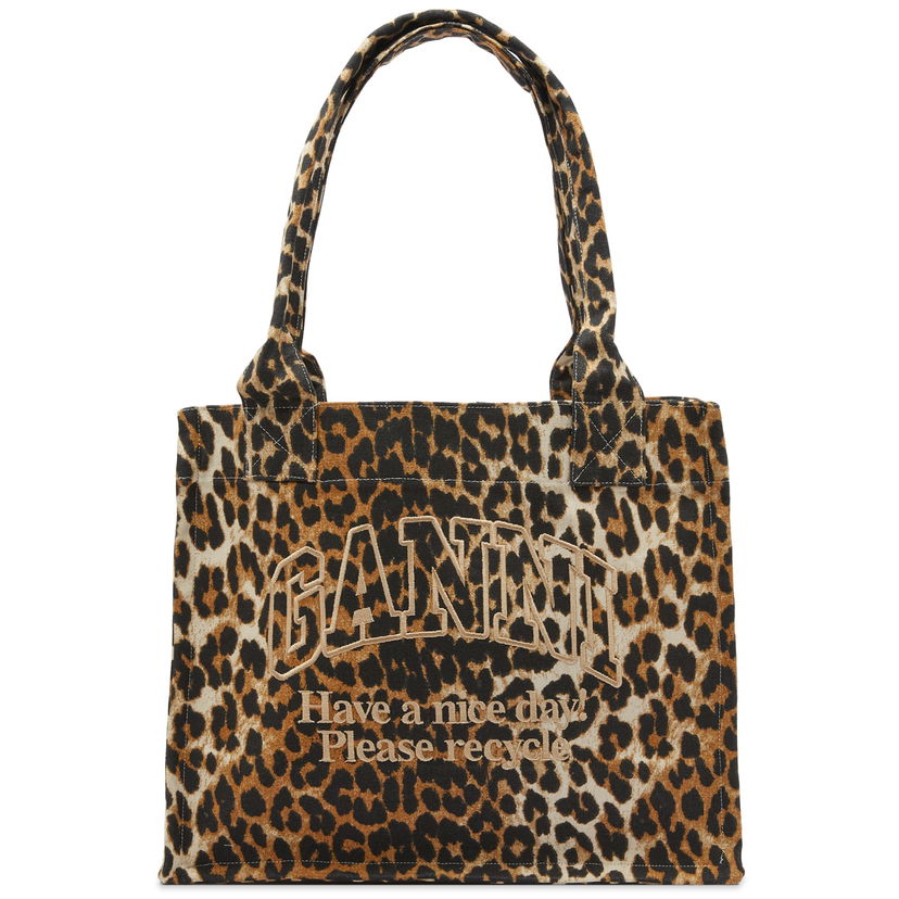 Tygpåse GANNI Leopard Print Easy Shopper Tote Bag Brun | A5807-943