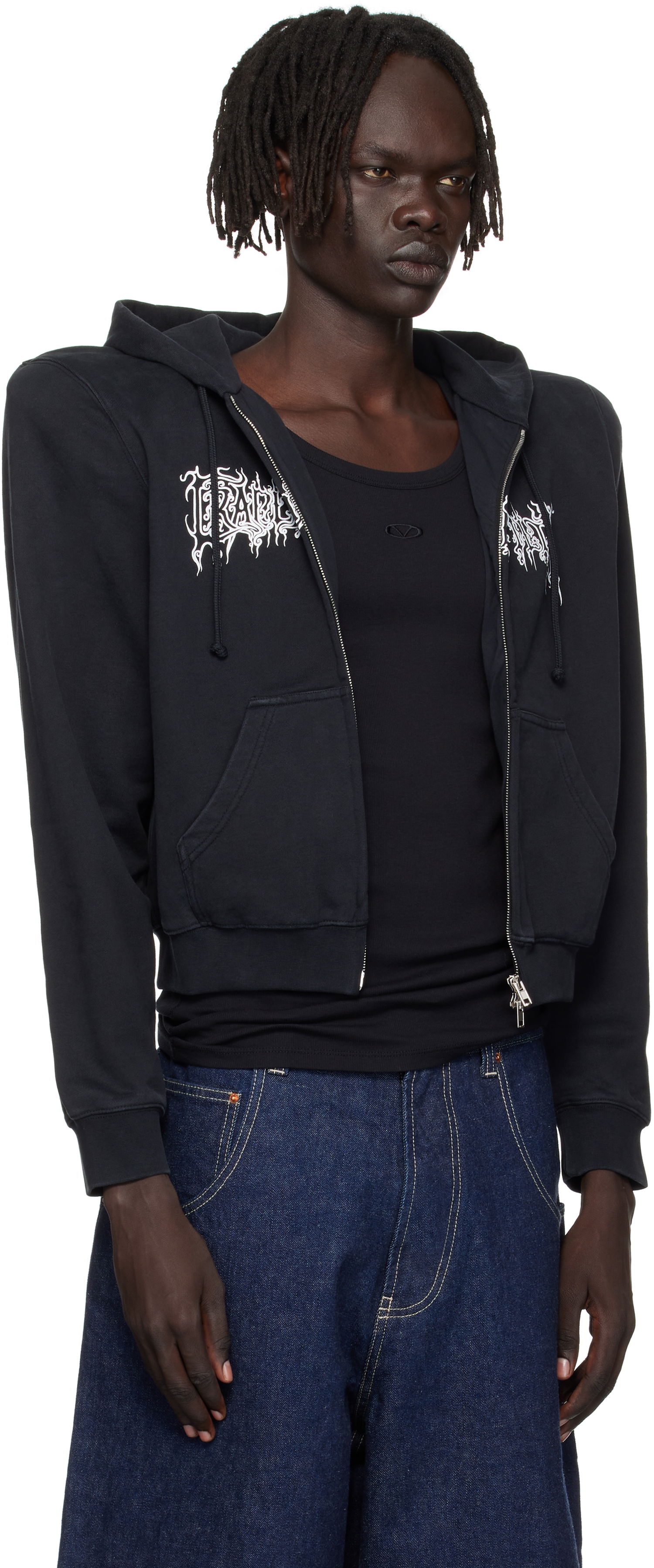 Sweatshirt VETEMENTS Vetements Cradle of Filth Logo Extreme Shoulder Zip-Up Hoodie Svart | UCF76ZU170B, 1