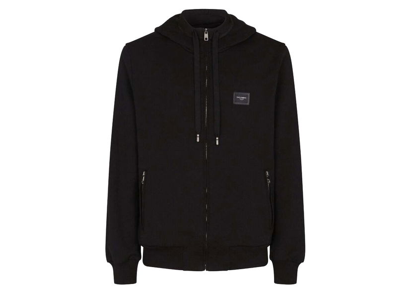 Sweatshirt Dolce & Gabbana Jersey Zip Up Hoodie Black Svart | G9PD2TFU7DUN0000