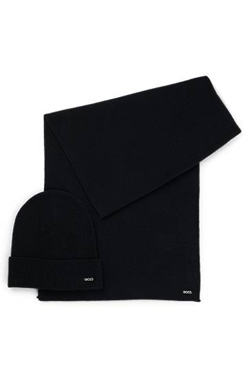 Halsduk BOSS Ribbed Scarf and Beanie Hat Set Svart | 50502539