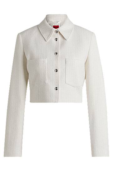 Jacka BOSS Cropped Bouclé Jacket Vit | 50538133
