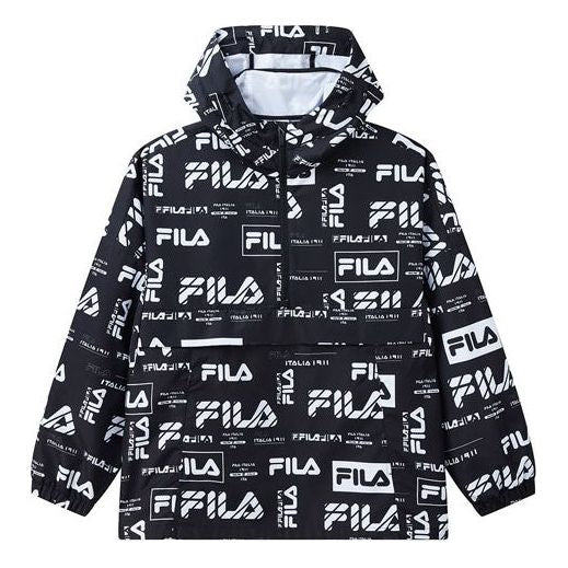 Vindjacka FILA Logo Print Loose Fit Hooded Jacket Svart | F11M934708F-PT