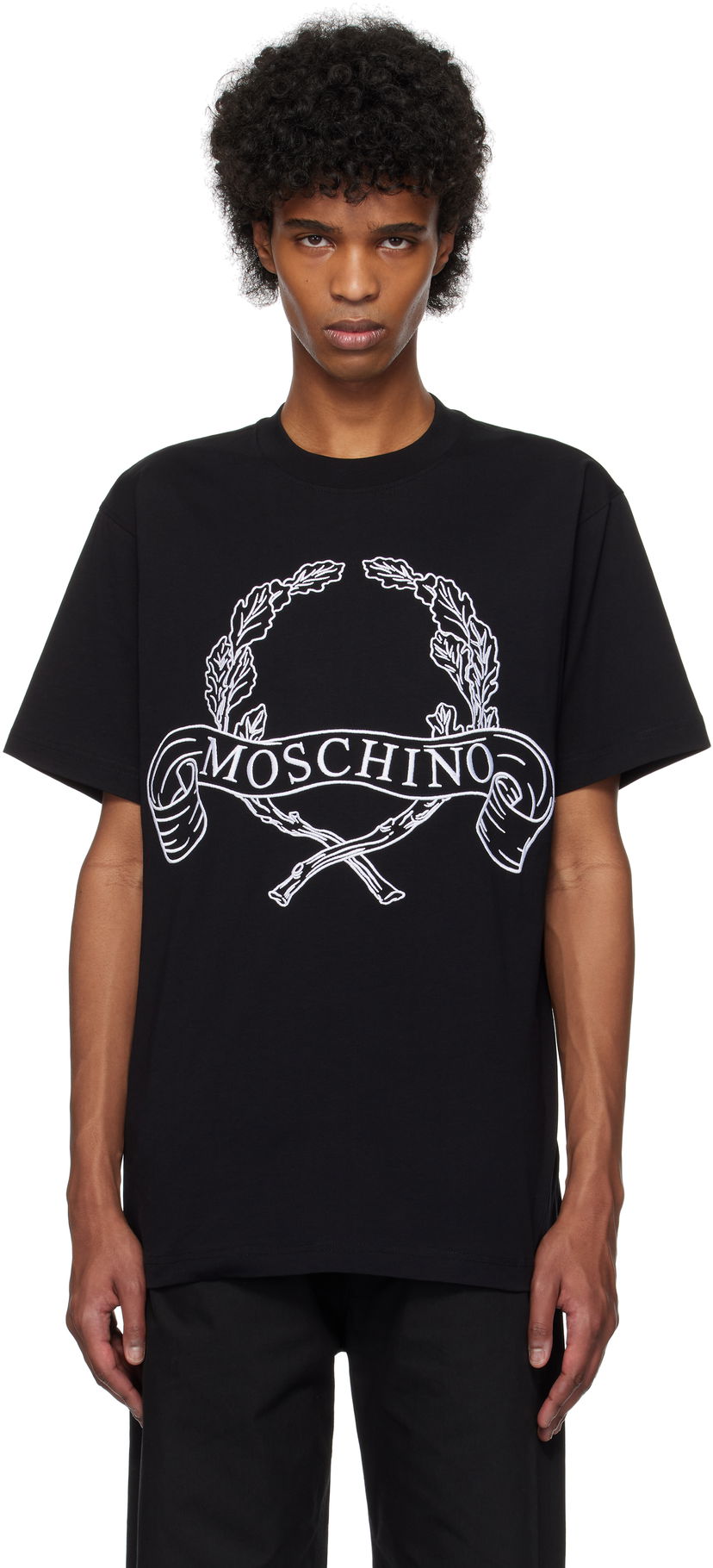 T-shirt Moschino Moschino Laurel Crown Embroidered T-Shirt Svart | 251ZZA072202411555