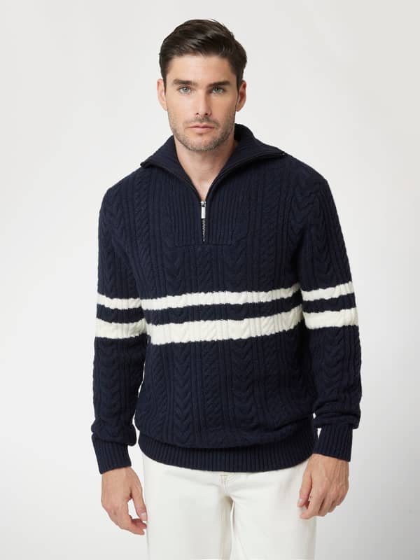 Sweater GUESS Wool Blend Zip Sweater Mörkblå | M4BR12Z3HA2, 0