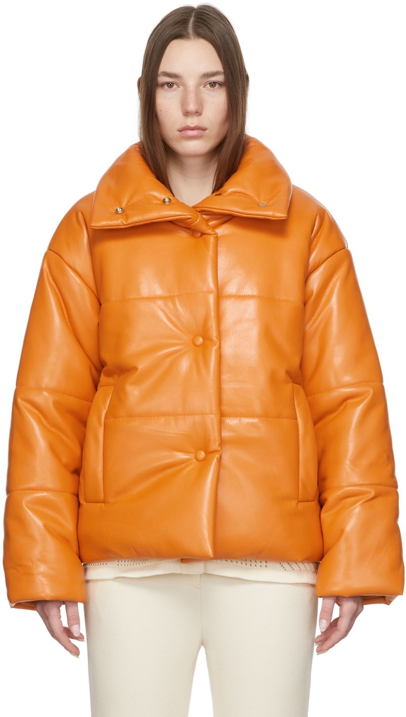Pufferjacka Nanushka Hide Puffer Vegan Leather Jacket Orange | NW22RSOW00217