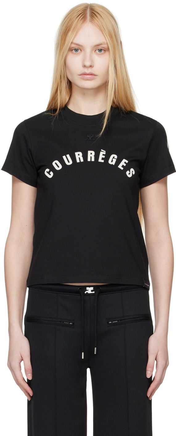 T-shirt Courrèges Straight Logo T-Shirt Svart | 124JTS006JS0112