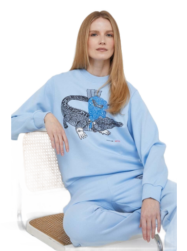 Sweatshirt Lacoste x Netflix Loose Fit Organic Cotton Sweatshirt Blå | SF7564