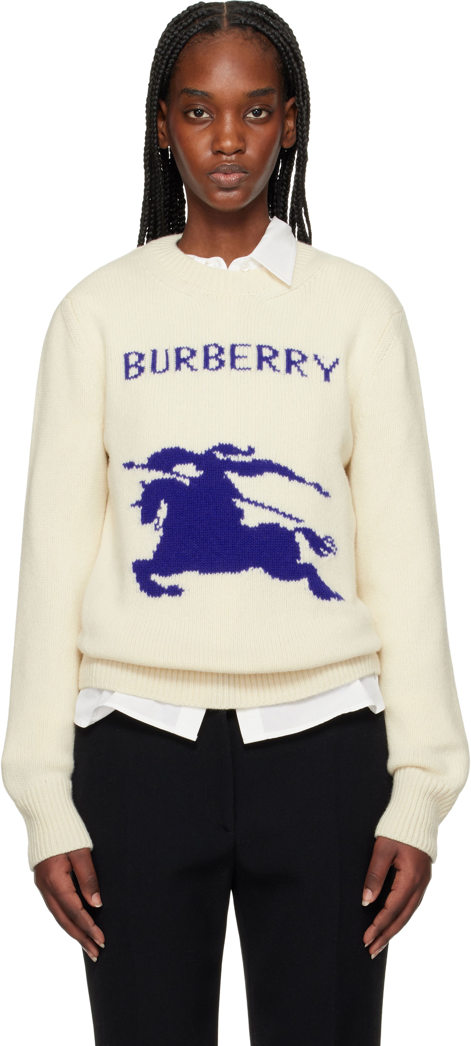 Sweater Burberry Burberry Wool Cashmere Equestrian Knight Design Sweater Vit | 8103045, 0