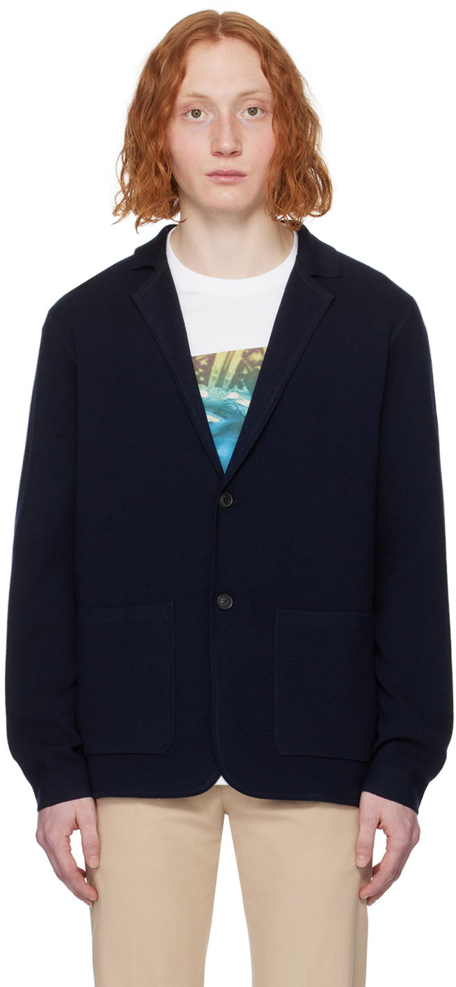 Sweater Paul Smith Paul Smith Notched Lapel Knit Jacket Mörkblå | M1R-580X-M01795-49