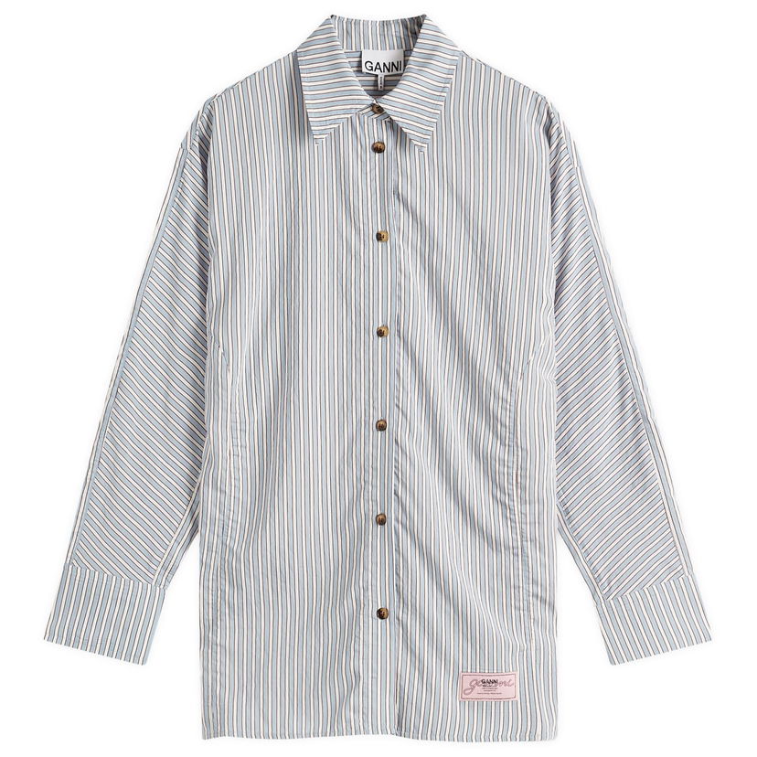 Skjorta GANNI Yarn Dyed Stripe Shirt Blå | W0312-326
