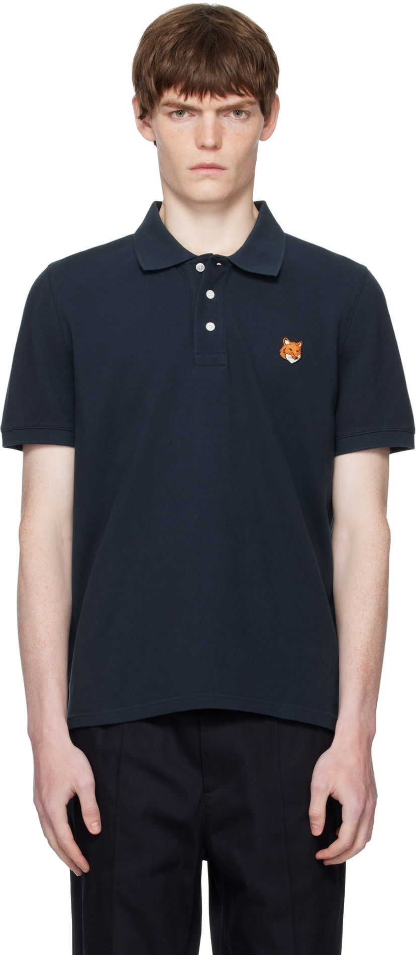 Polotröja MAISON KITSUNÉ Maison Kitsuné Fox Head Patch Regular Fit Polo Mörkblå | PM00209KP0002