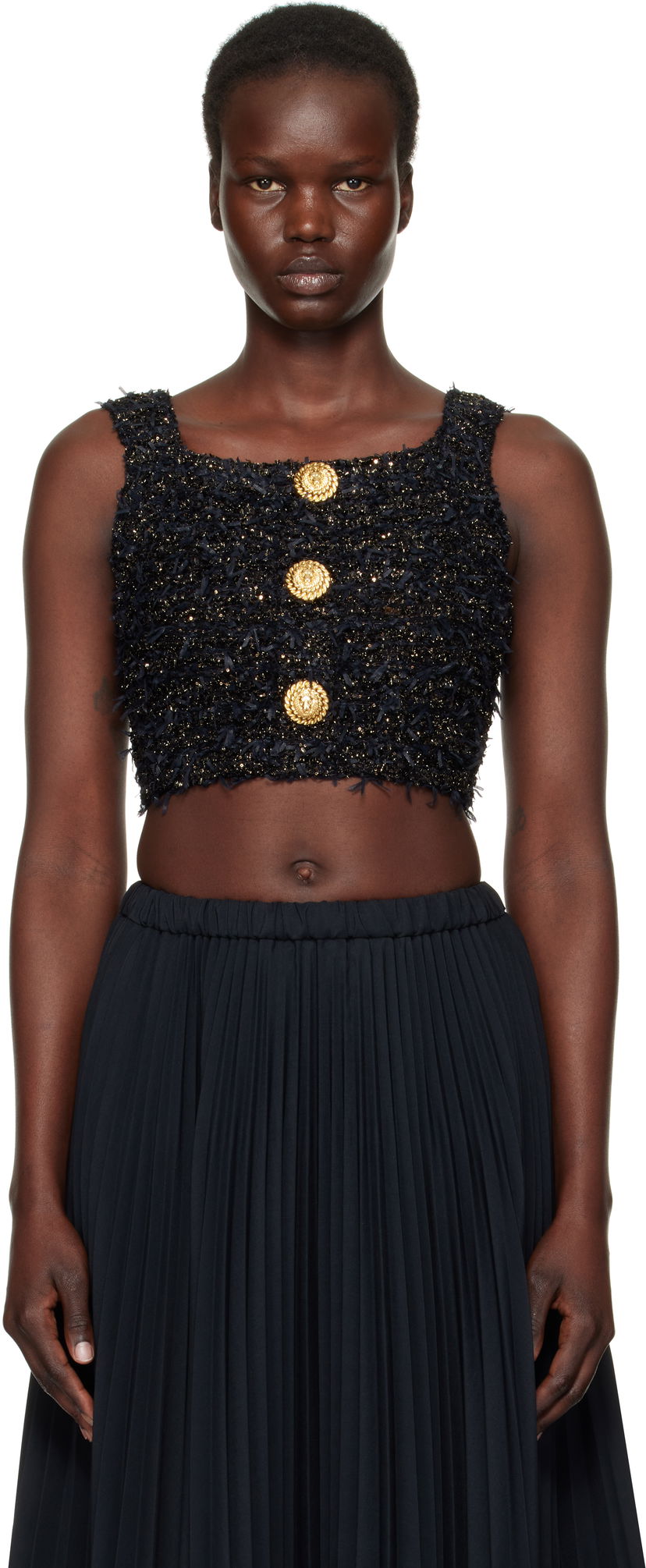 Kjol Balmain Balmain Tweed Knit Crop Tank Top Svart | EF1AB053KB19
