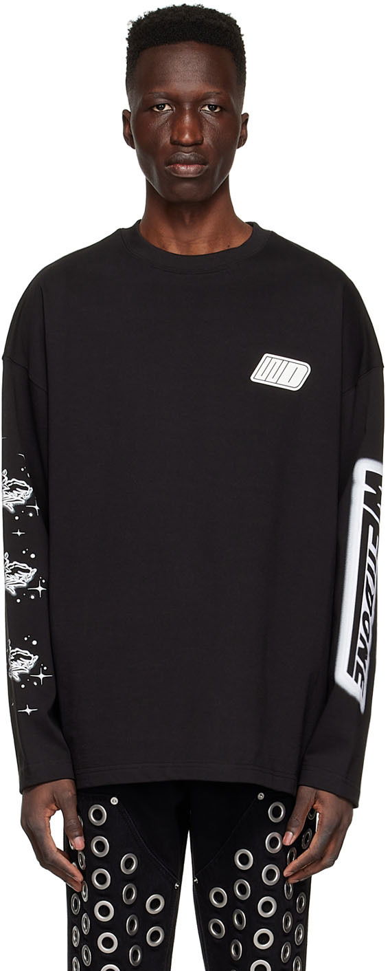Sweater We11done We11done Cotton Graphic Long Sleeve T-Shirt Svart | WD-TT1-22-646-U-BK