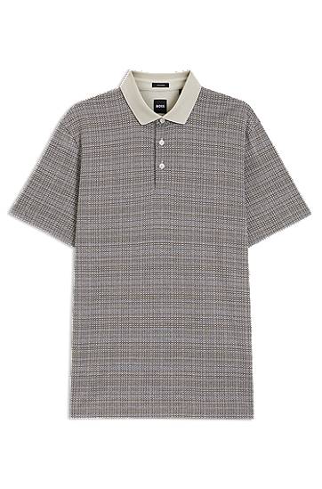 Polotröja BOSS Grid Pattern Mercerized Cotton Polo Shirt Beige | 50543402