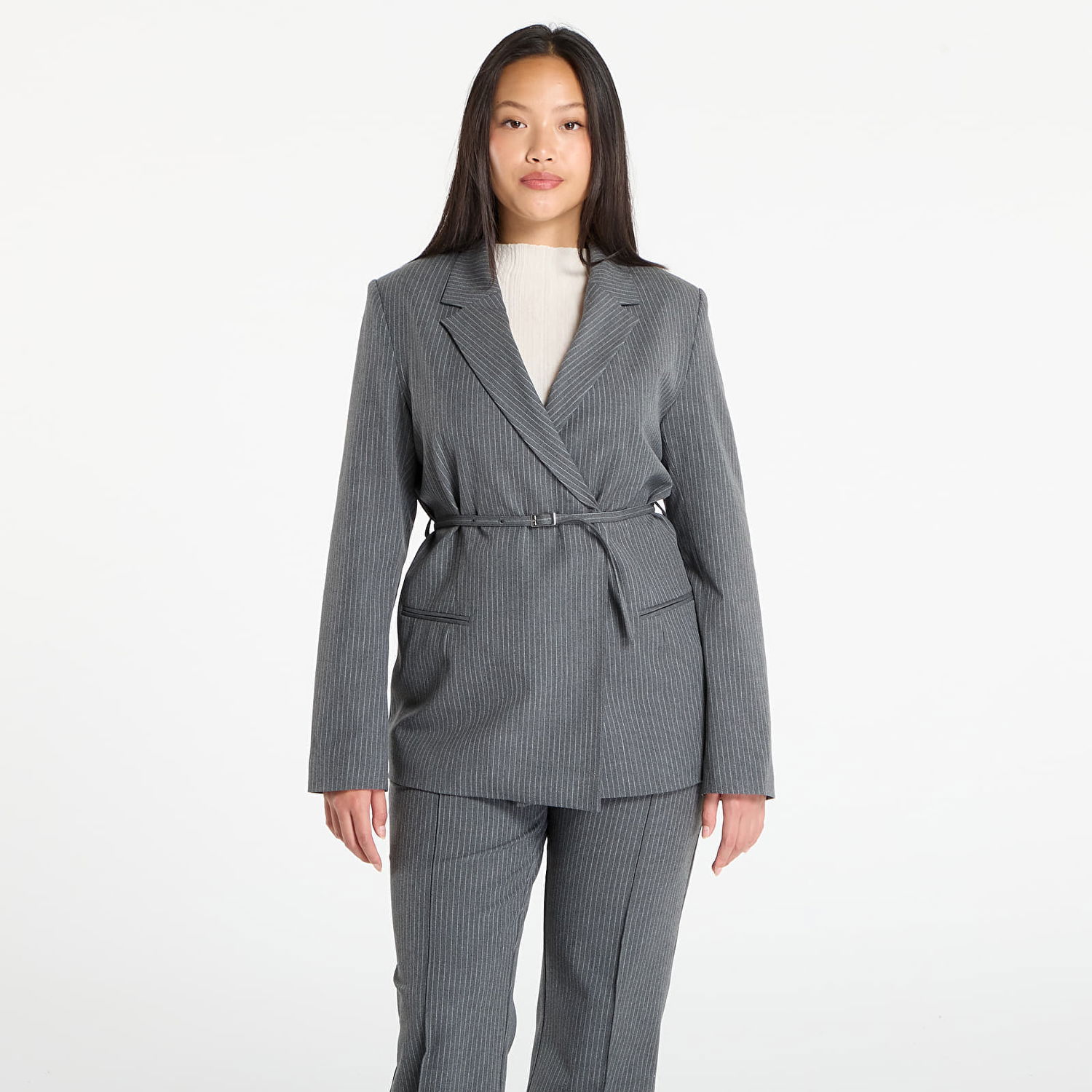 Jacka Samsoe Samsoe Samsøe Samsøe Salot Pinstripe Blazer with Belt Grå | F25300119_CLR002319, 0