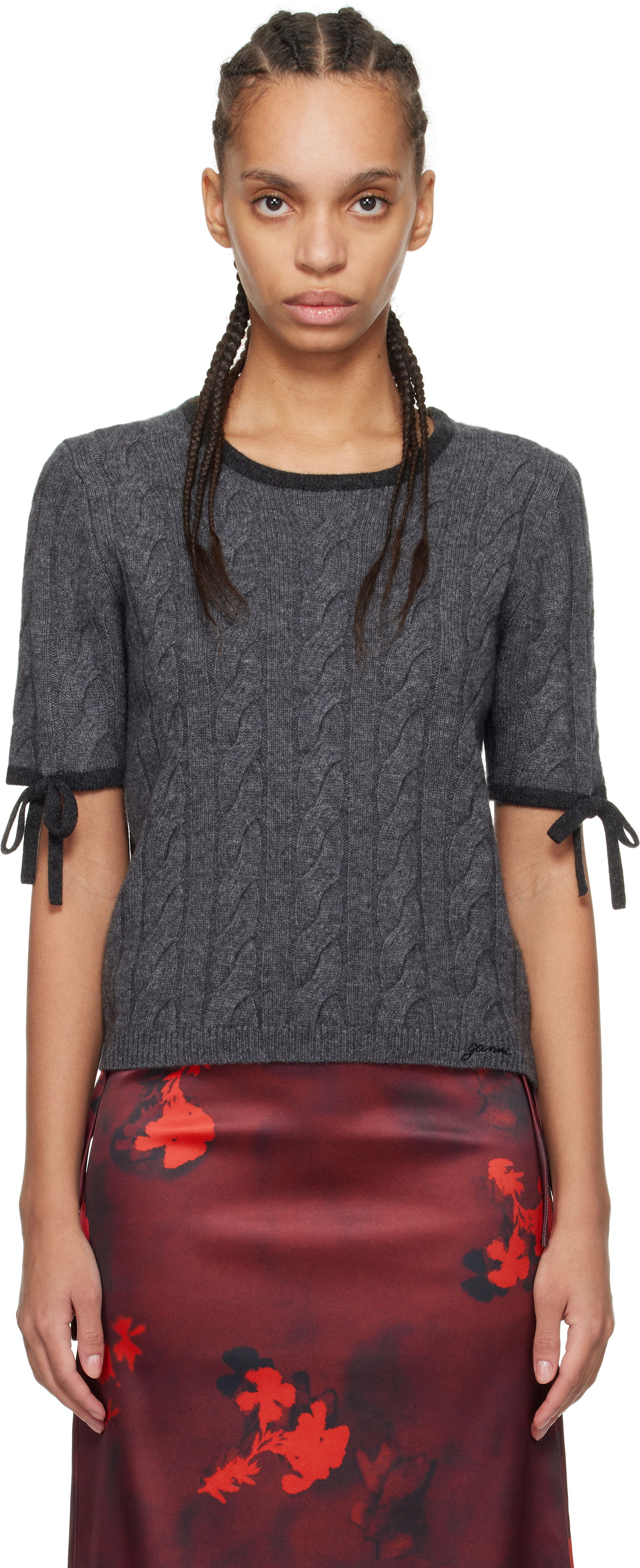 Sweater GANNI Ganni Cashmere Blend Tie Sleeve Sweater Grå | K2422, 0