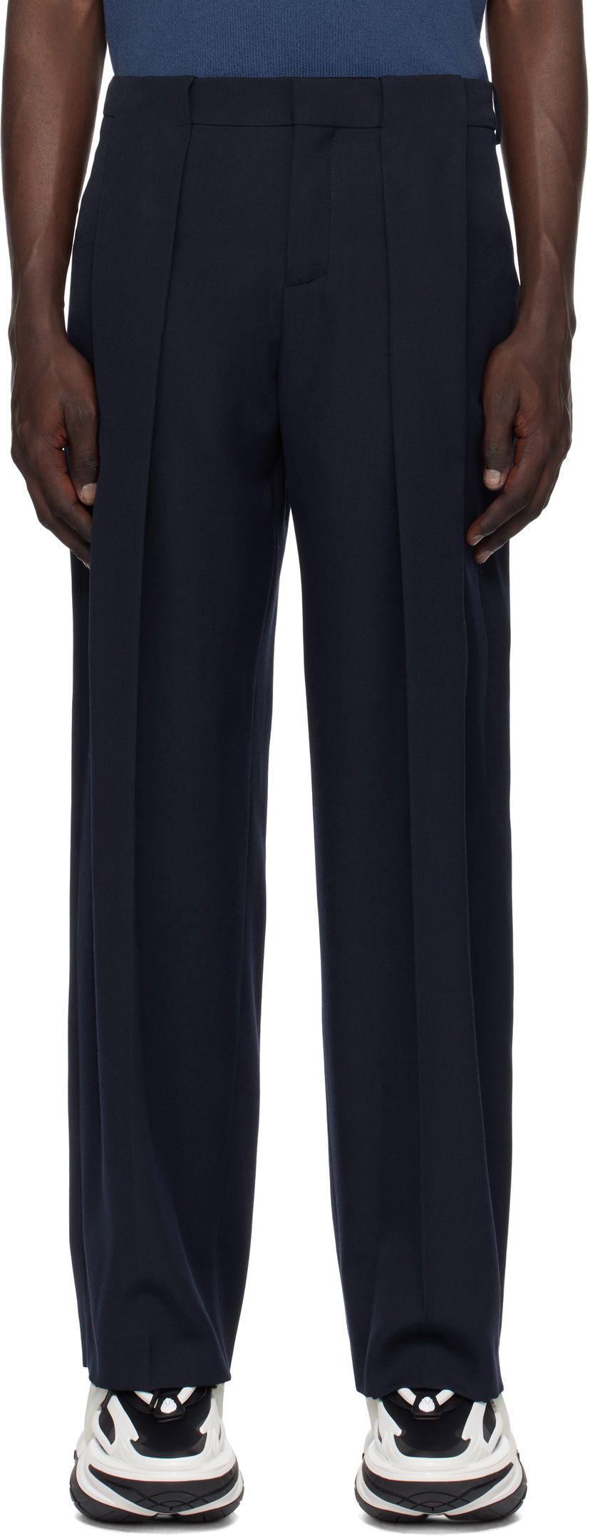 Byxor Balmain Balmain Pleated Trousers Mörkblå | EH1PQ305WC09