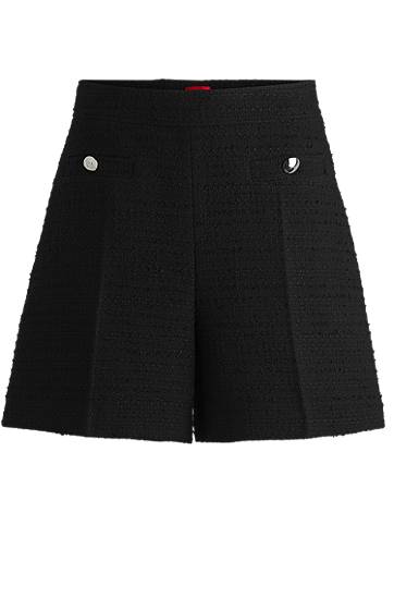 Kjol BOSS Bouclé Shorts with Buttons Svart | 50537635