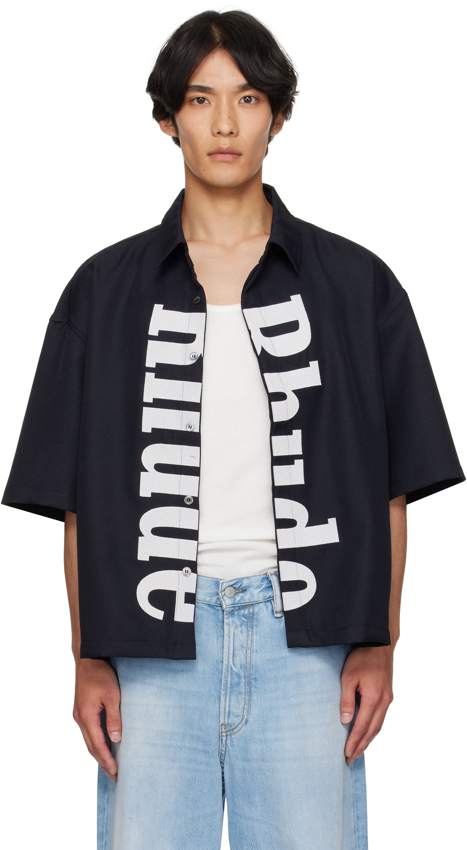 Skjorta Rhude Rhude Center Logo Button-Up Shirt Svart | RHPF25SR01731, 0