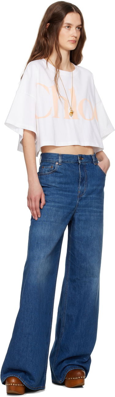 Crop top CHLOÉ Chloe Oversized Cropped Logo T-Shirt Vit | CH25UJH09183, 3