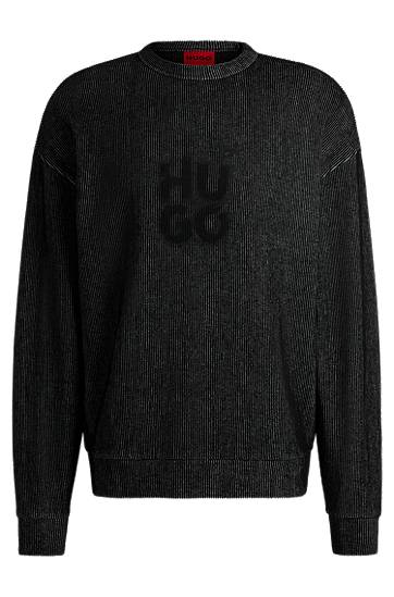 Sweater BOSS Ribbed Cotton-Blend Sweatshirt with Logo Print Svart | 50531028