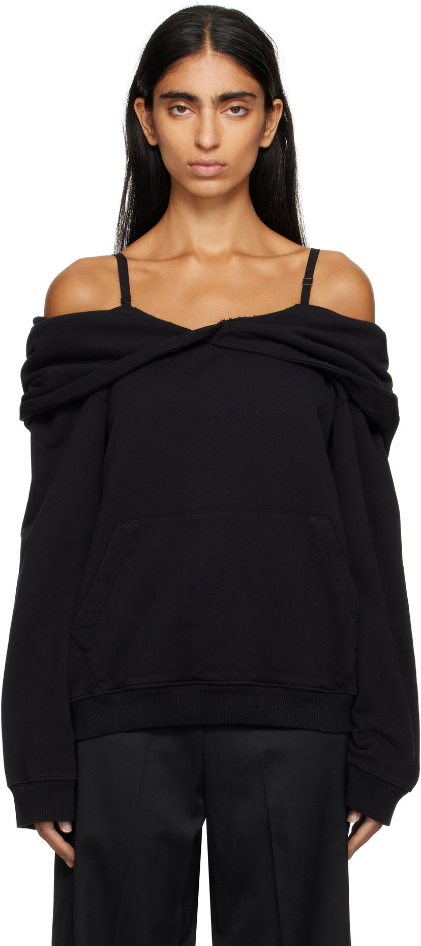 Sweatshirt Maison Margiela MM6 Maison Margiela Off-The-Shoulder Hoodie Svart | S52GU0244 M25014