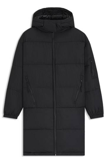 Parkas BOSS Water-repellent Padded Parka Jacket with Detachable Hood Svart | 50546807