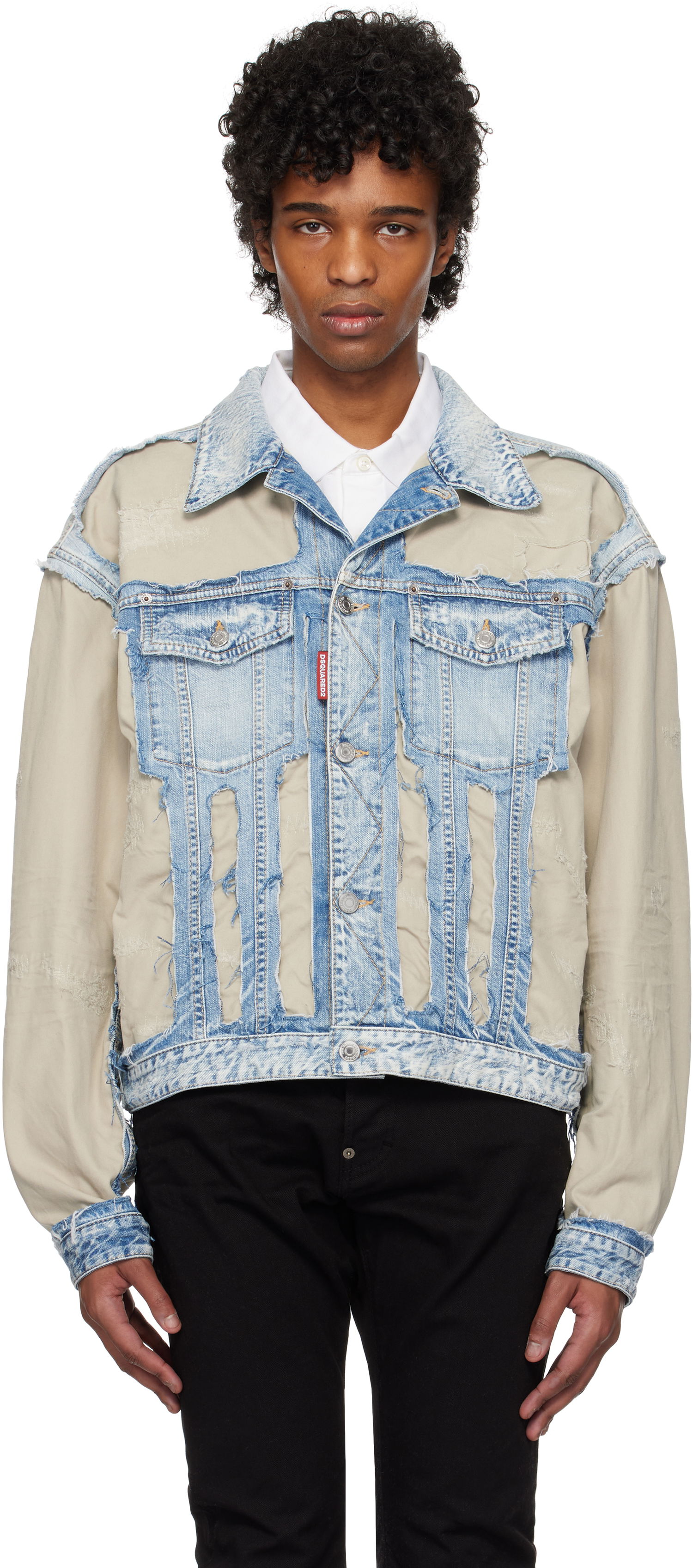 Jacka DSQUARED2 Dsquared2 Super Ripped Mixed Denim Jacket Blå | S74AM1547_S30309, 0