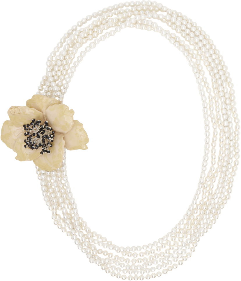 Halsband Valentino Valentino Garavani Fleur Lumineuse Pearl Necklace with Flower Brooch Vit | 6W2J0Y47KFH