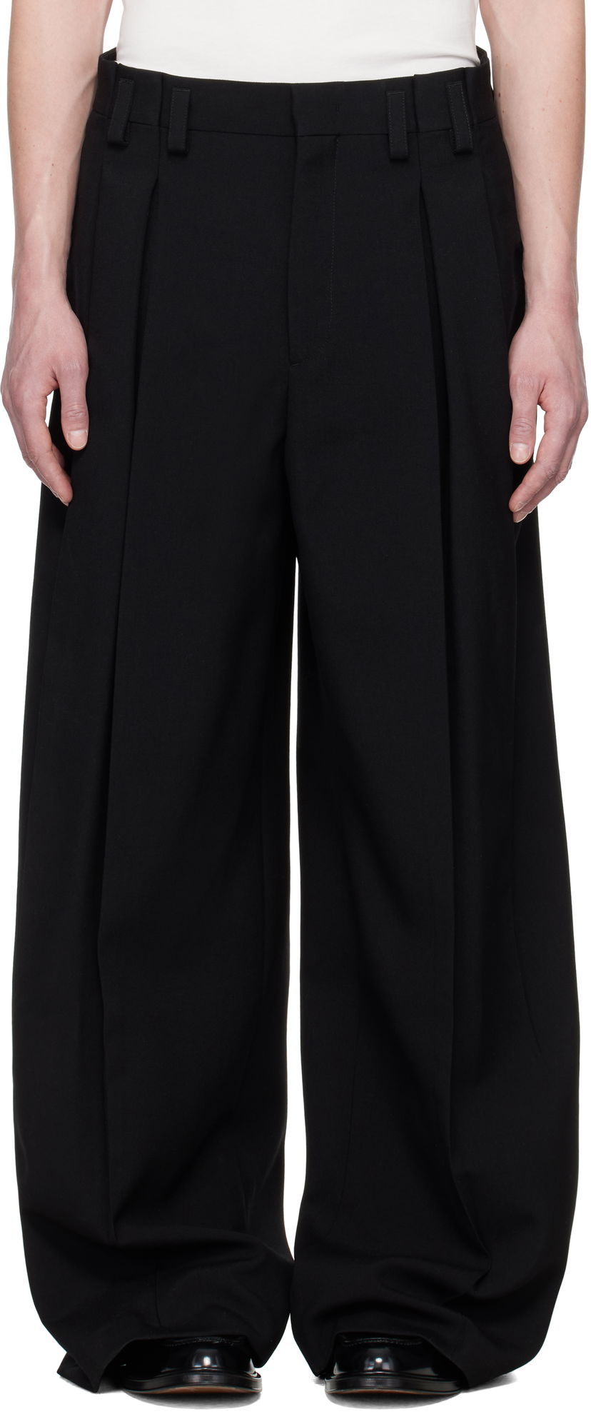 Byxor Jil Sander Jil Sander Wool Pleated Trousers Svart | J21KA0265_J40160