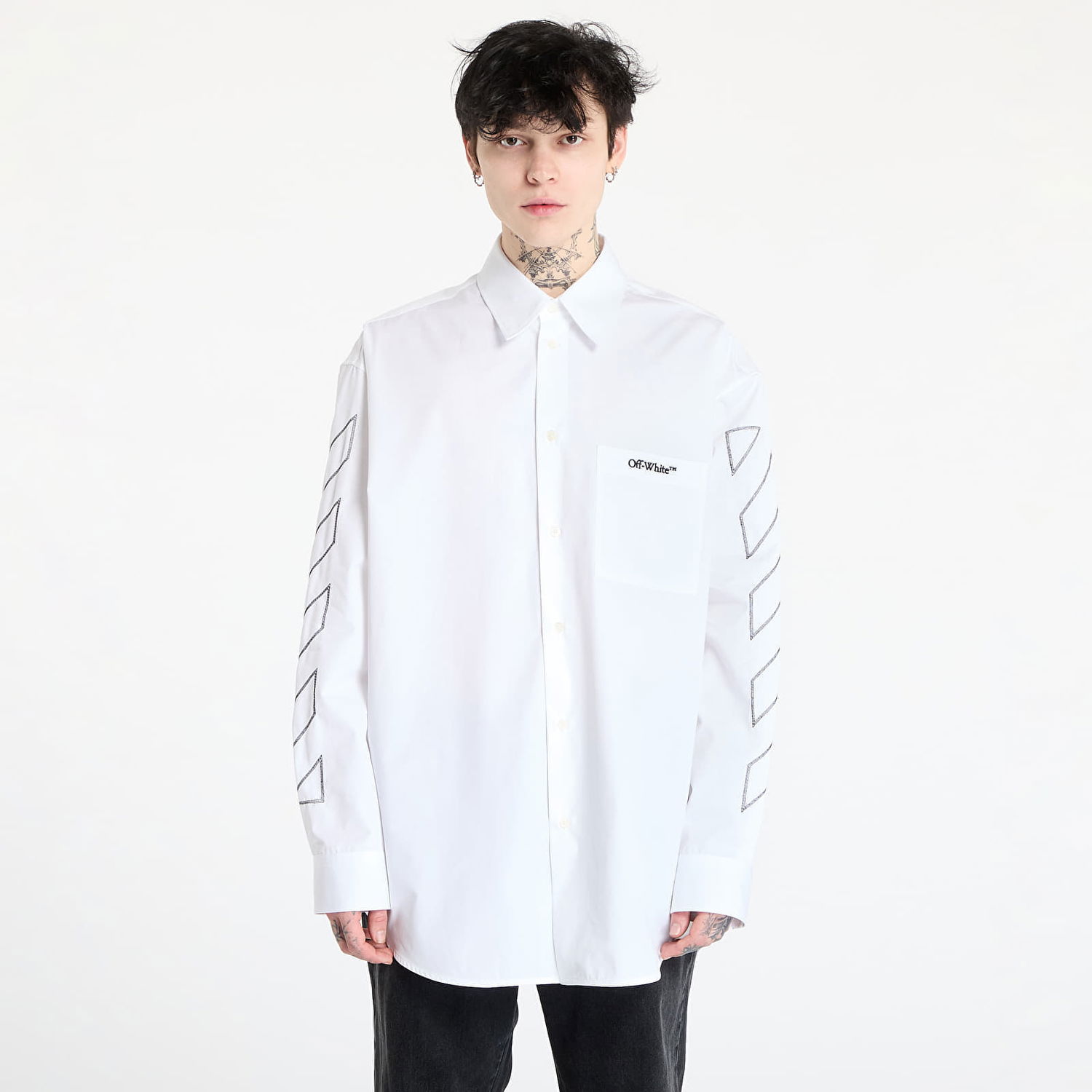 Skjorta Off-White Off-White Diag Outline Poplin Over Shirt Vit | OMGE004S25FAB0020110, 0