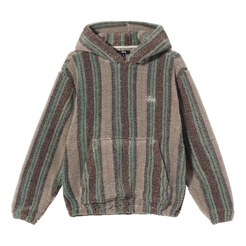 Sweatshirt Stüssy Striped Sherpa Hoodie Grön | 118438-TANN