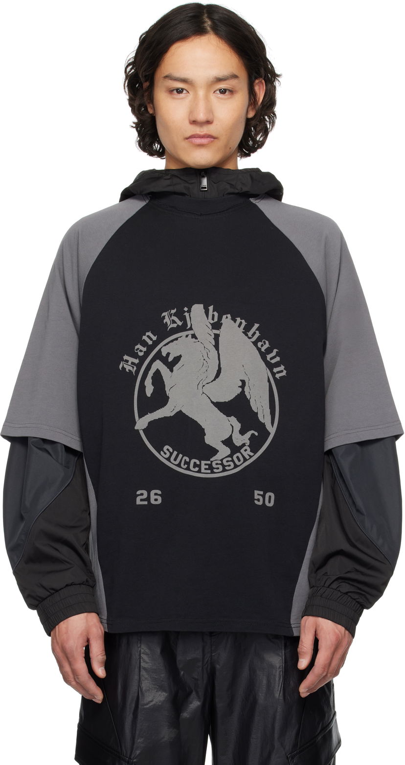 Sweatshirt Han Kjøbenhavn Han Kjobenhavn 'Successor' Print Panelled Short Sleeve T-Shirt Svart | M-134366