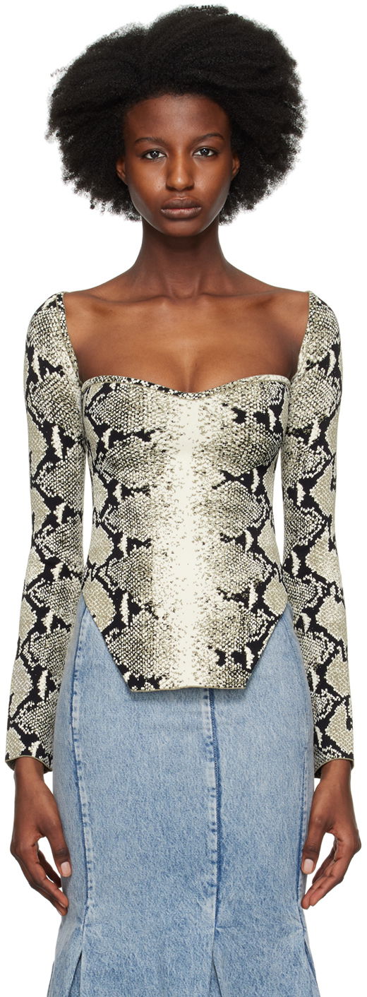 Linne Khaite Maddy Snakeskin Print Long Sleeve Top Svart | 9184417
