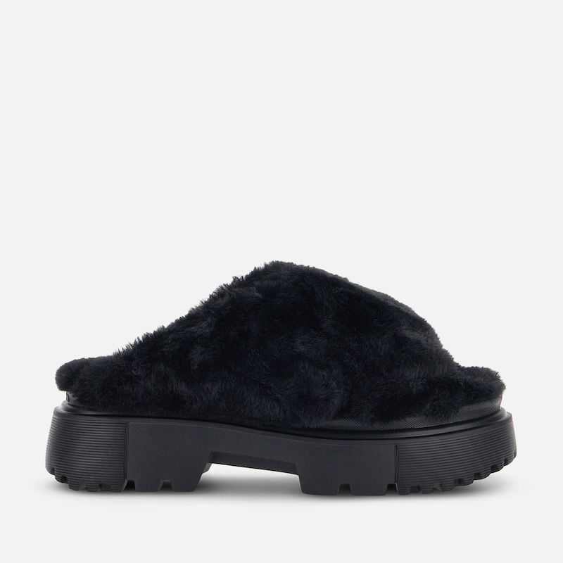 Sneakers och skor Hogan Hogan H644 Chunky Faux Fur Mule Svart | HXW6440FC303H6B999