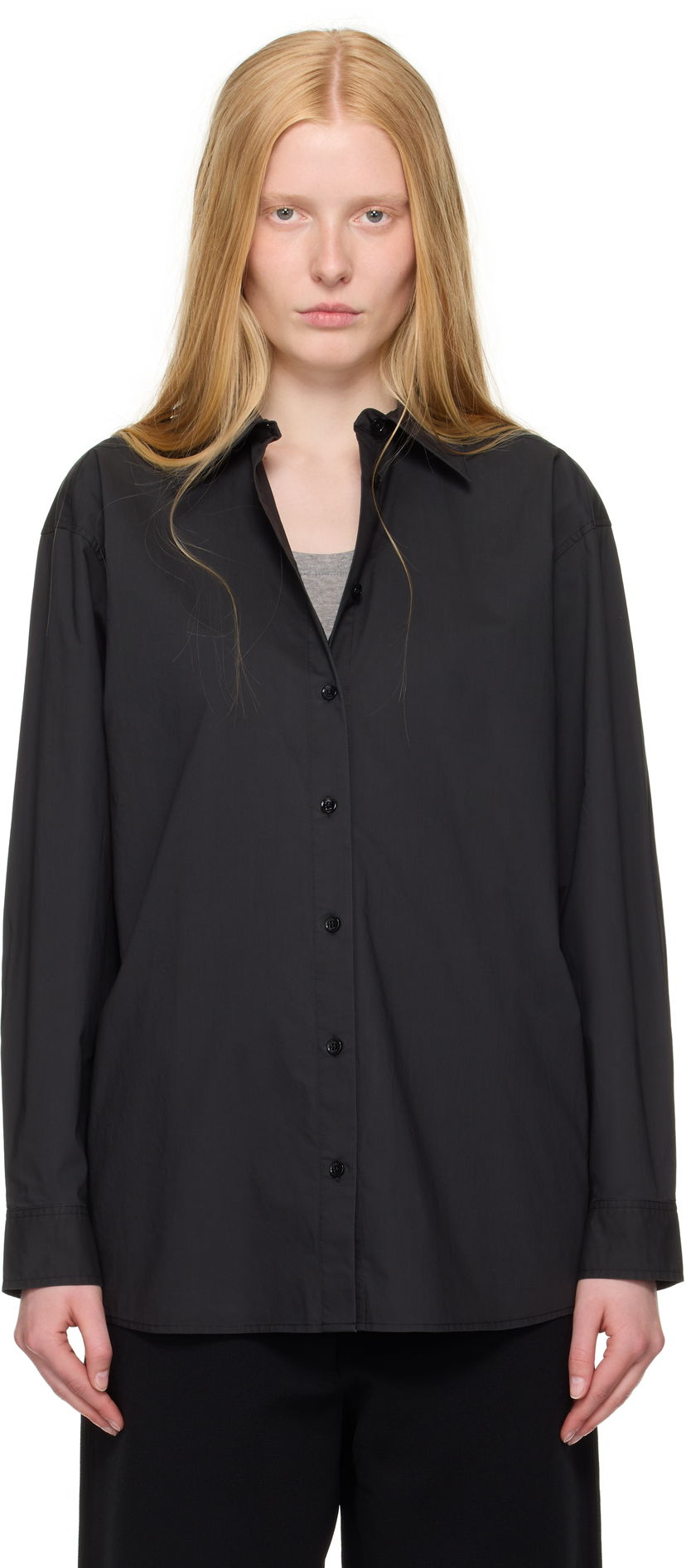 Skjorta TOTEME TOTEME Classic Tumbled Button-Down Shirt Svart | 252-WRT0480-FB0415