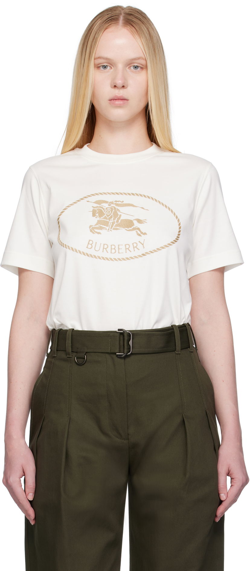T-shirt Burberry Burberry Knight Stamp Cotton T-Shirt Vit | 8109817