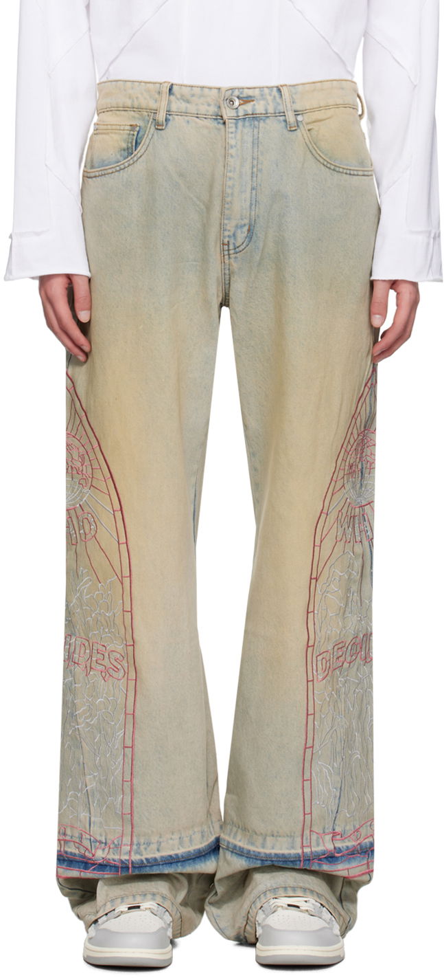 Jeans Who Decides War Faded Embroidered Loose Fit Jeans Flerfärgad | 1120700009SS24
