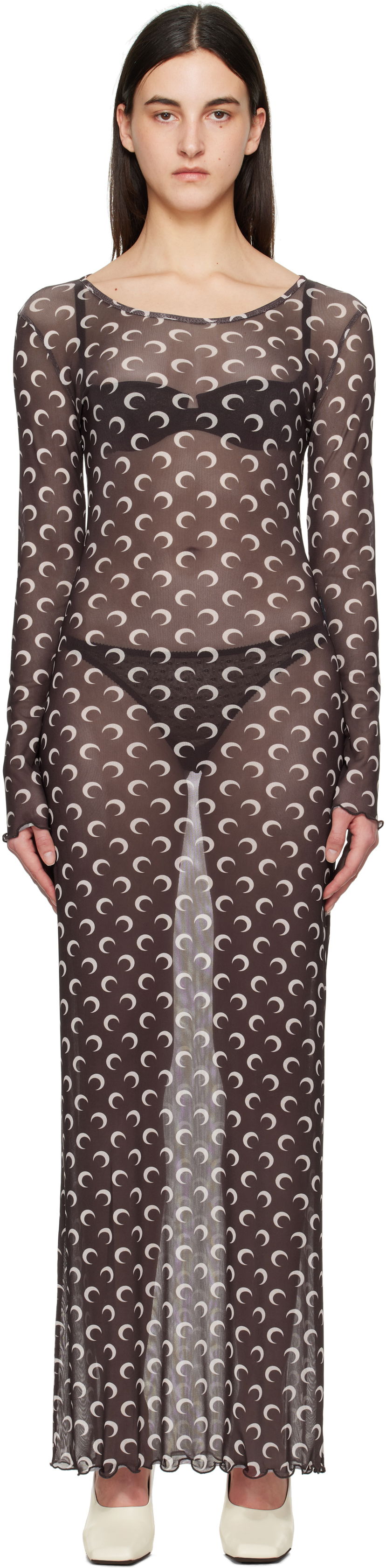 Klä Marine Serre Marine Serre Moon Printed Mesh Maxi Dress Brun | WDR297B CJER0054