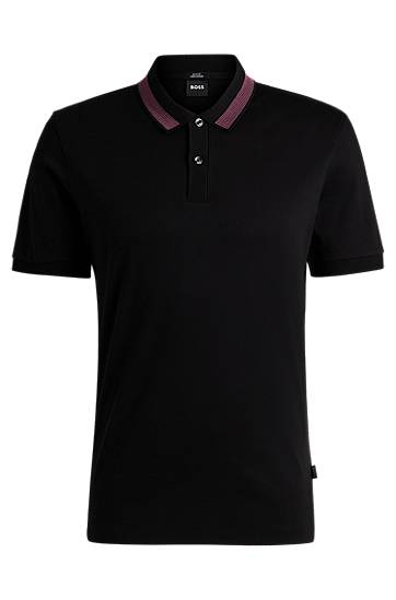 Polotröja BOSS BOSS Slim Fit Polo Shirt with Collar Stripe Svart | 50531791