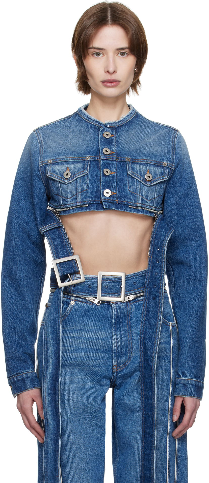 Väst Jean Paul Gaultier Jean Paul Gaultier 'The Belted' Cropped Denim Jacket Blå | 25/33-F-VE088-D013-57