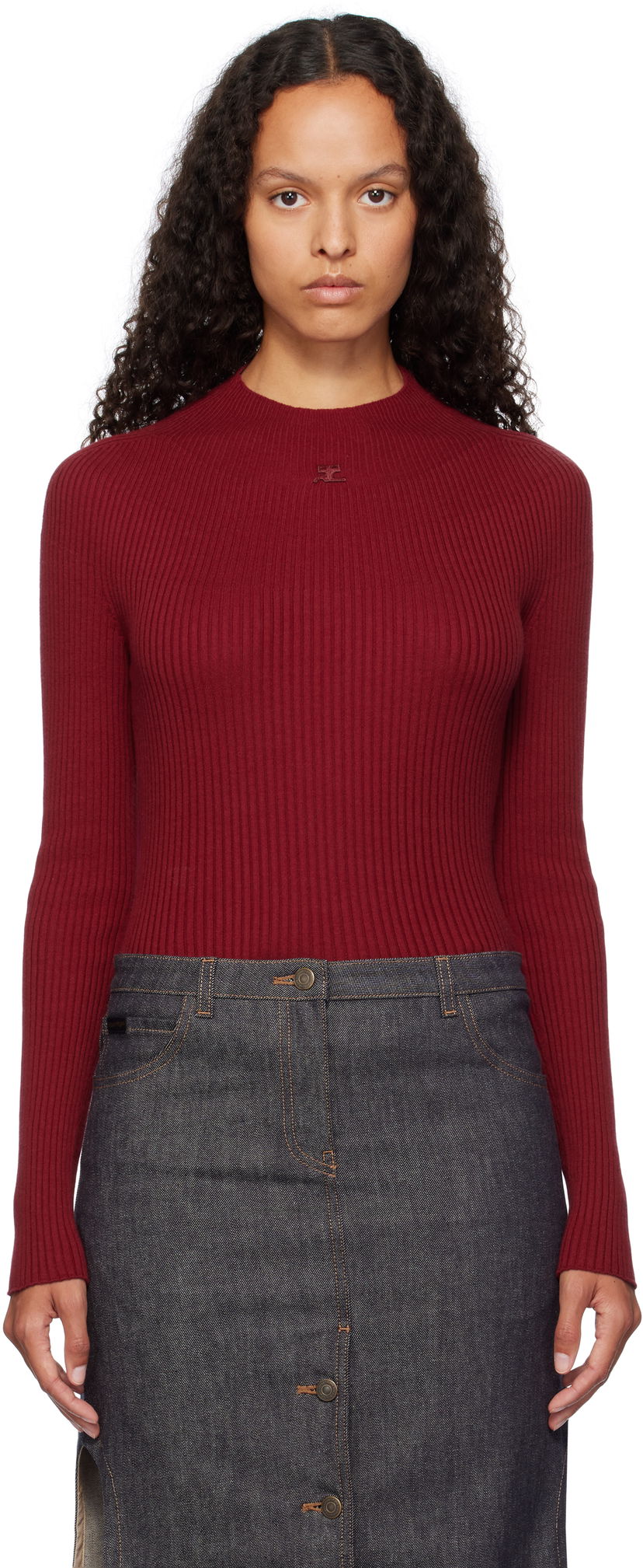 T-shirt Courrèges Long Sleeved Fitted Sweater Röd | 124MPU128FI0049